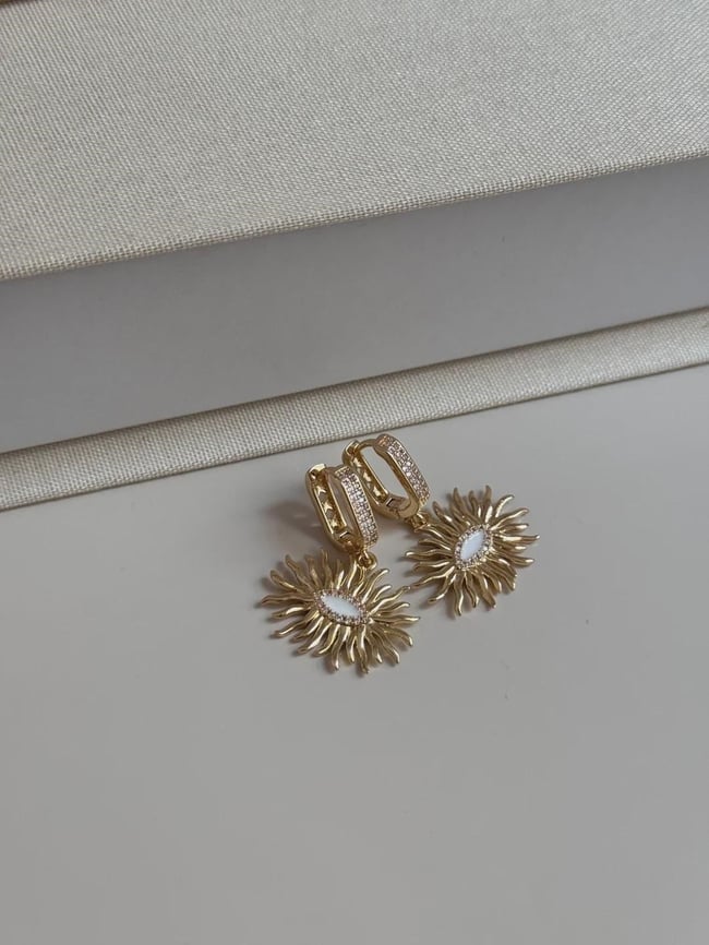 Gold Sunburst Drop Earrings Dainty Sparkly Dangle Earrings For Women