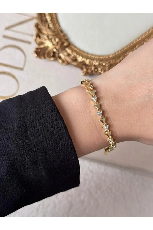 Gold Taşlı Çelik Bileklik Kadın Şık Bileklik