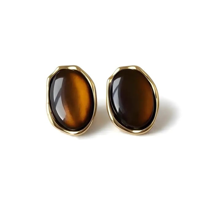 Kahverengi Sedef Taşlı Gold Küpe