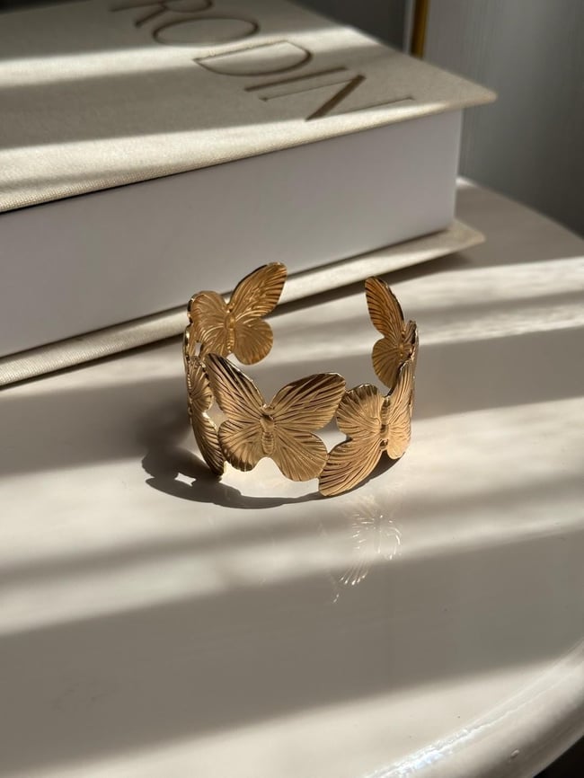 Large Butterfly Cuff Bracelet Adjustable Gold Plated Stainless Steel Jewelry for Women