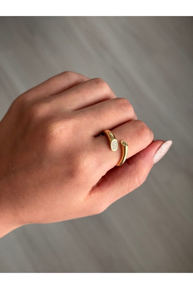 Minimal Taş Detaylı Ayarlanabilir Gold Kadın Yüzük
