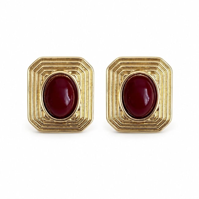 Özel Seri Bordo Taşlı Vintage Küpe