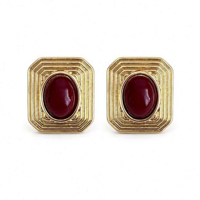 Özel Seri Bordo Taşlı Vintage Küpe