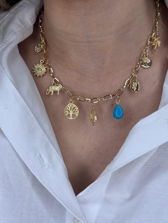 Özel Seri Charm Detaylı Gold Kolye