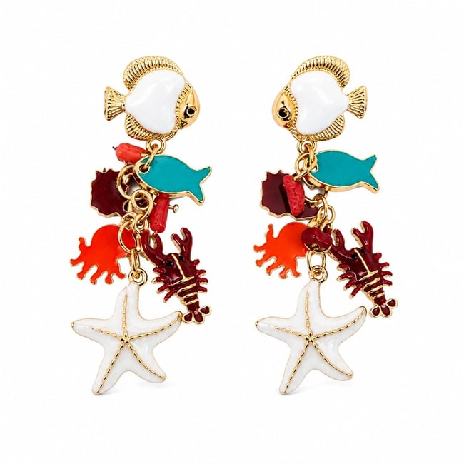 Özel Seri Deniz Temalı Renkli Charm Sallantılı Küpe