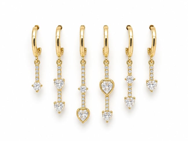 Özel Seri Kalp Taş Detaylı Küpe Seti