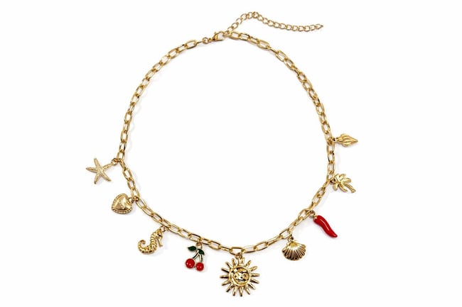 Özel Seri Renkli Charm Detaylı Gold Kolye