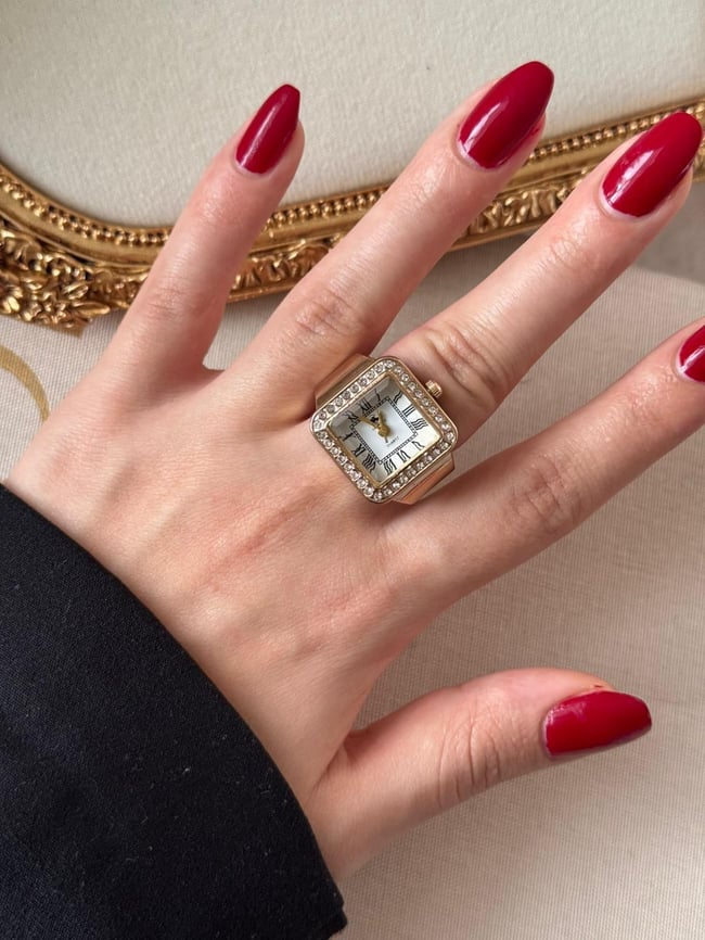 Rivona Square Gold Watch Ring