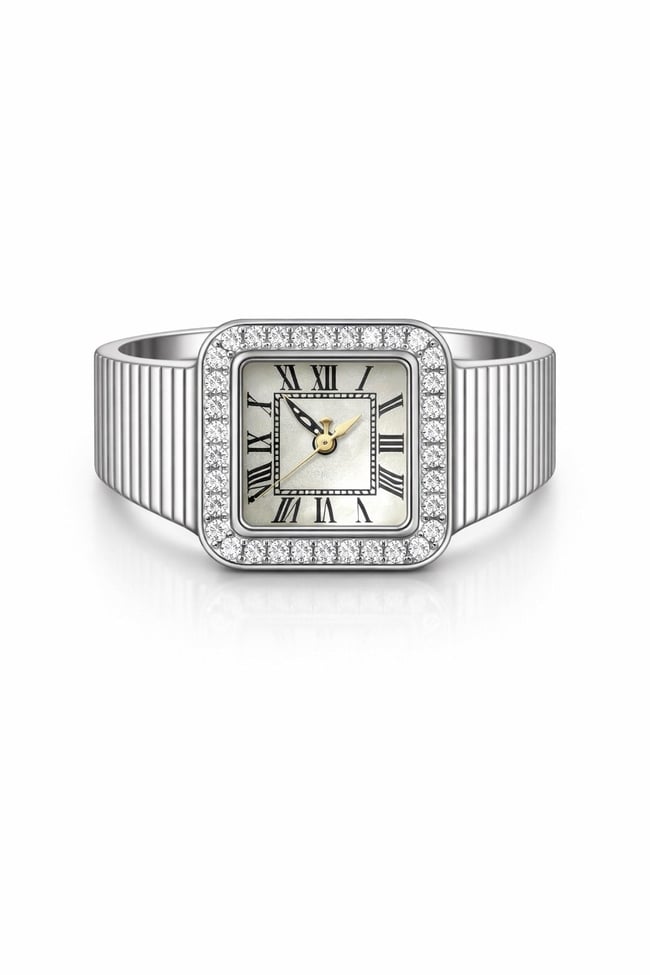 Rivona Square Silver Watch Ring