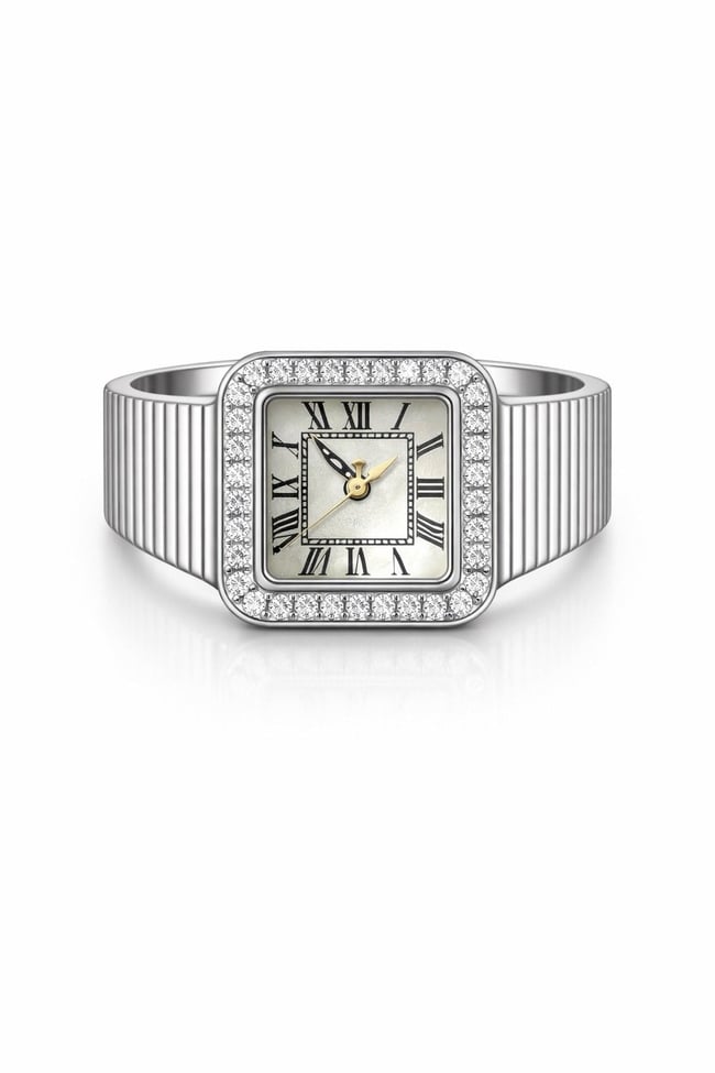 Rivona Square Silver Watch Ring