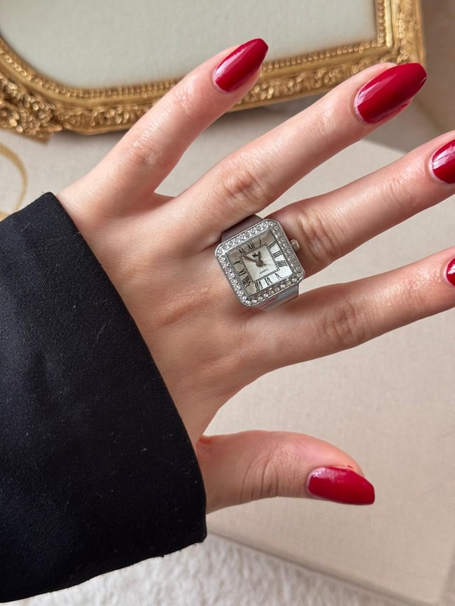 Rivona Square Silver Watch Ring
