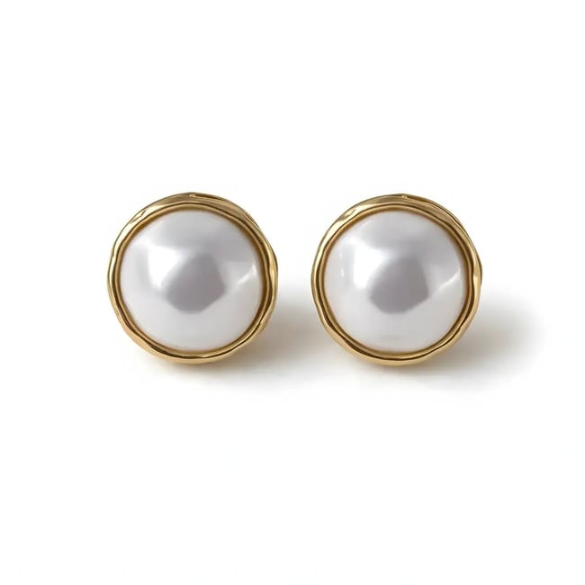 Sedef Yuvarlak Gold Küpe
