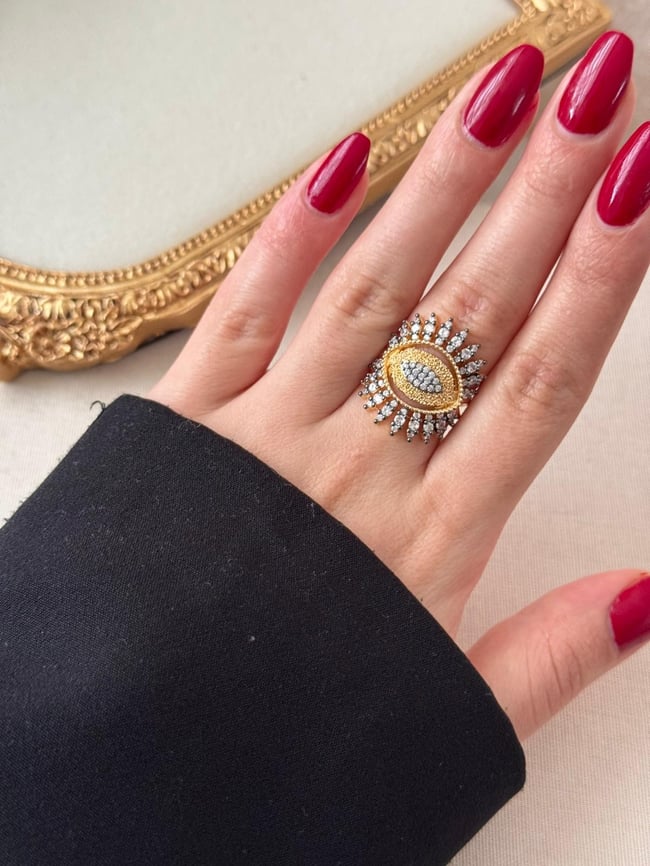 Siyah Eye Zirkon Taşlı Gold Yüzük