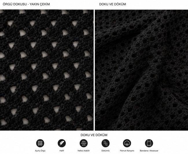 Triko Delikli Örgü Bandana