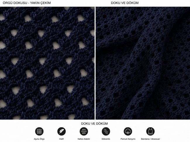 Triko Delikli Örgü Bandana