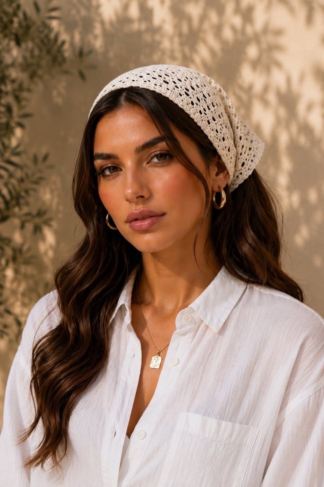 Triko Delikli Örgü Bandana