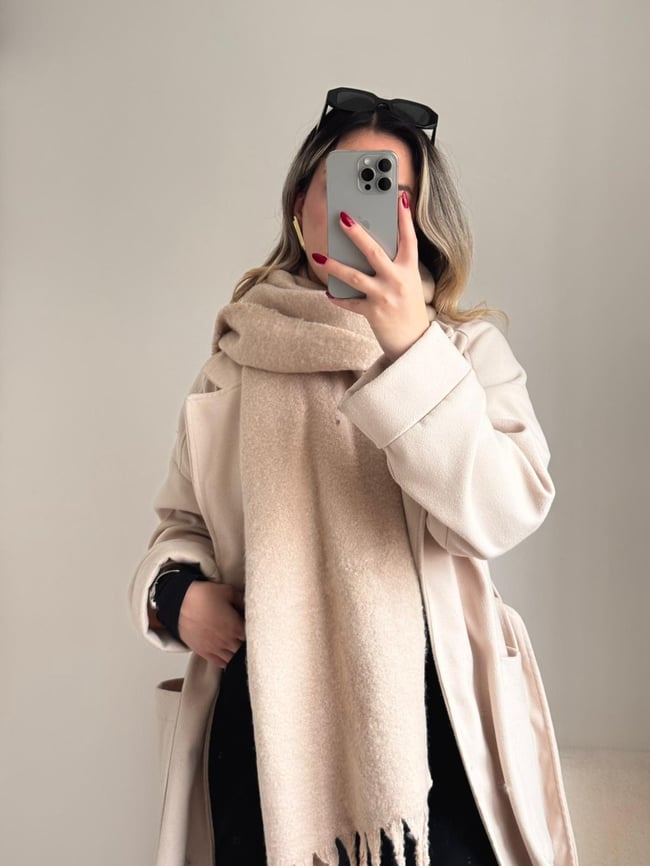 Yumuşak Dokulu Pinterest Atkı Bej