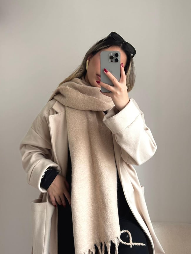 Yumuşak Dokulu Pinterest Atkı Bej
