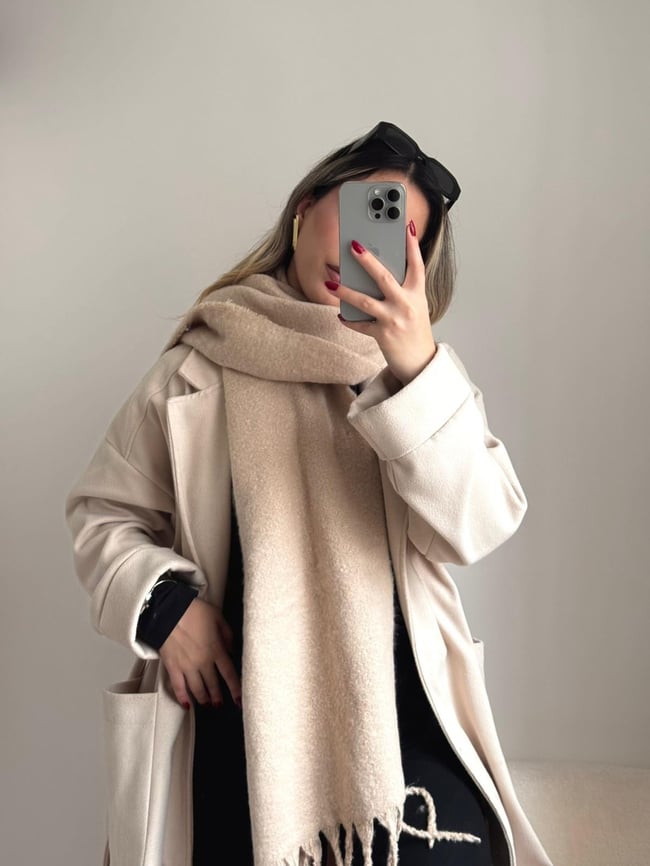 Yumuşak Dokulu Pinterest Atkı Bej