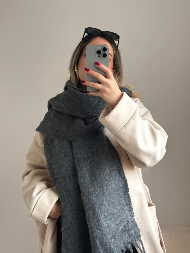 Yumuşak Dokulu Pinterest Atkı Gri