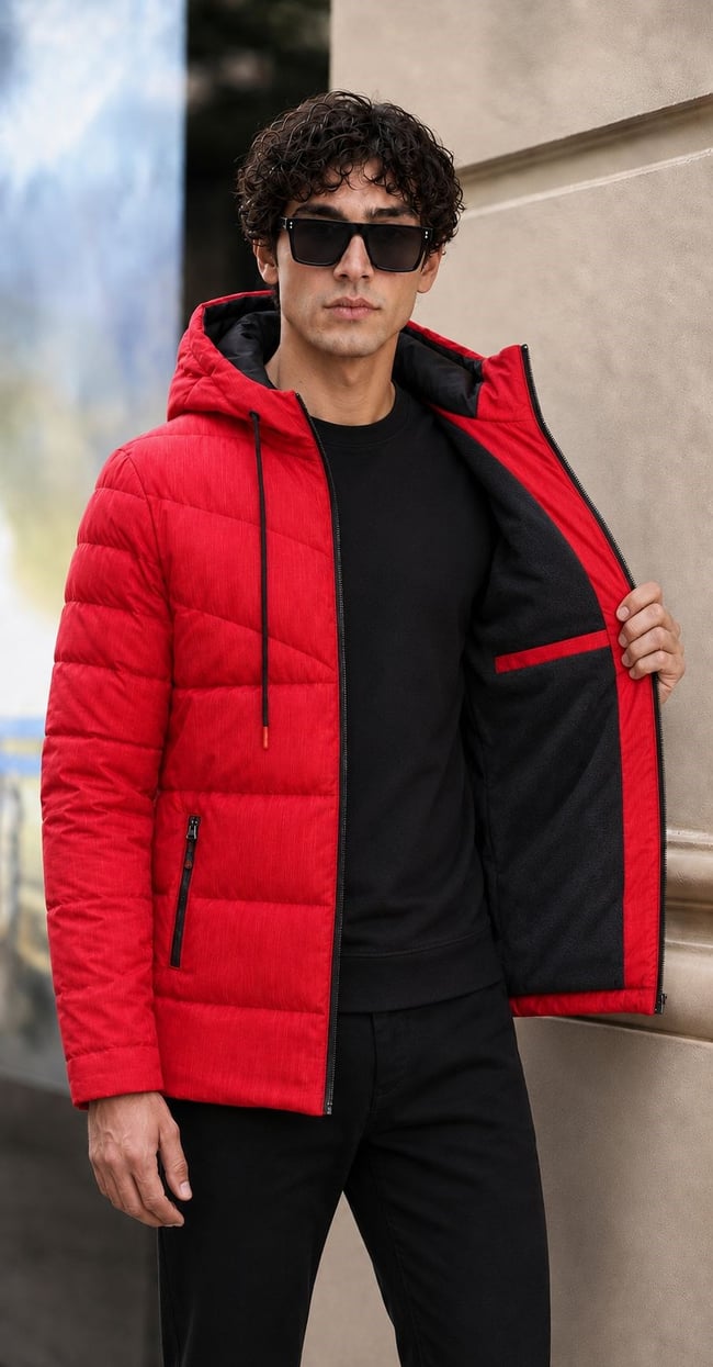 Erkek içi kürklü şişme mont