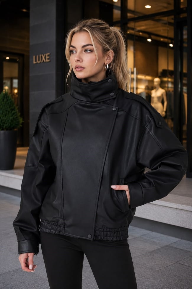 Oversize Kadın Deri Ceket 