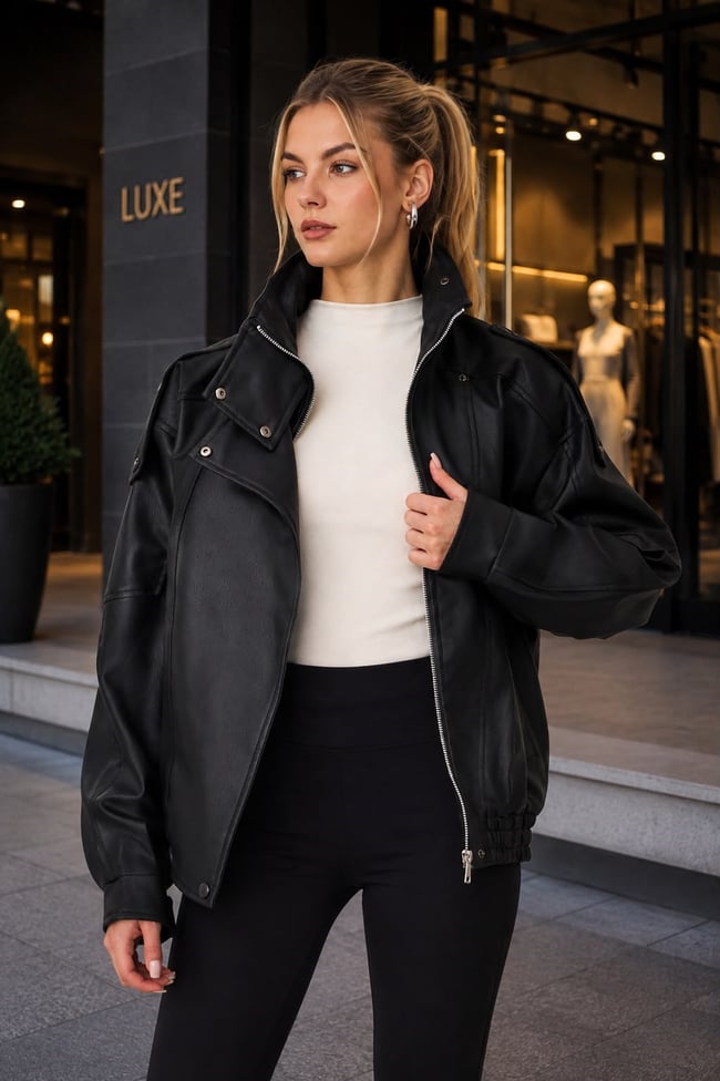 Oversize Kadın Deri Ceket 
