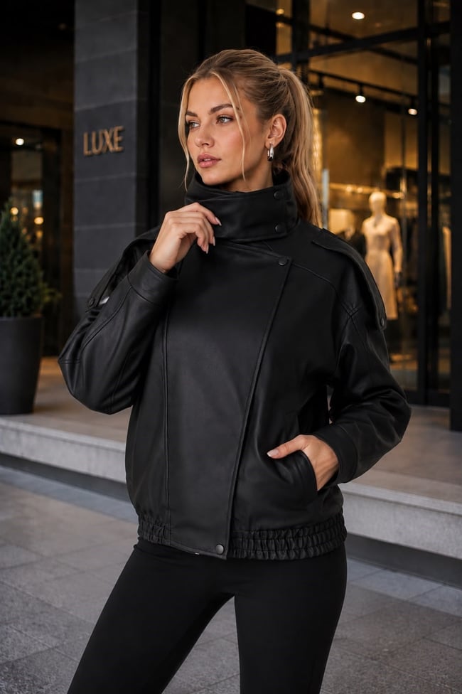 Oversize Kadın Deri Ceket 