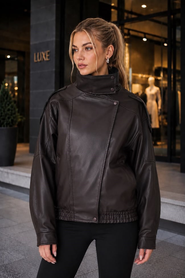 Oversize Kadın Deri Ceket 
