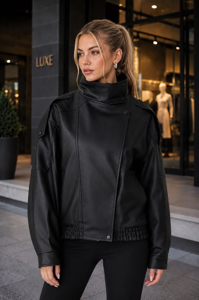 Oversize Kadın Deri Ceket 