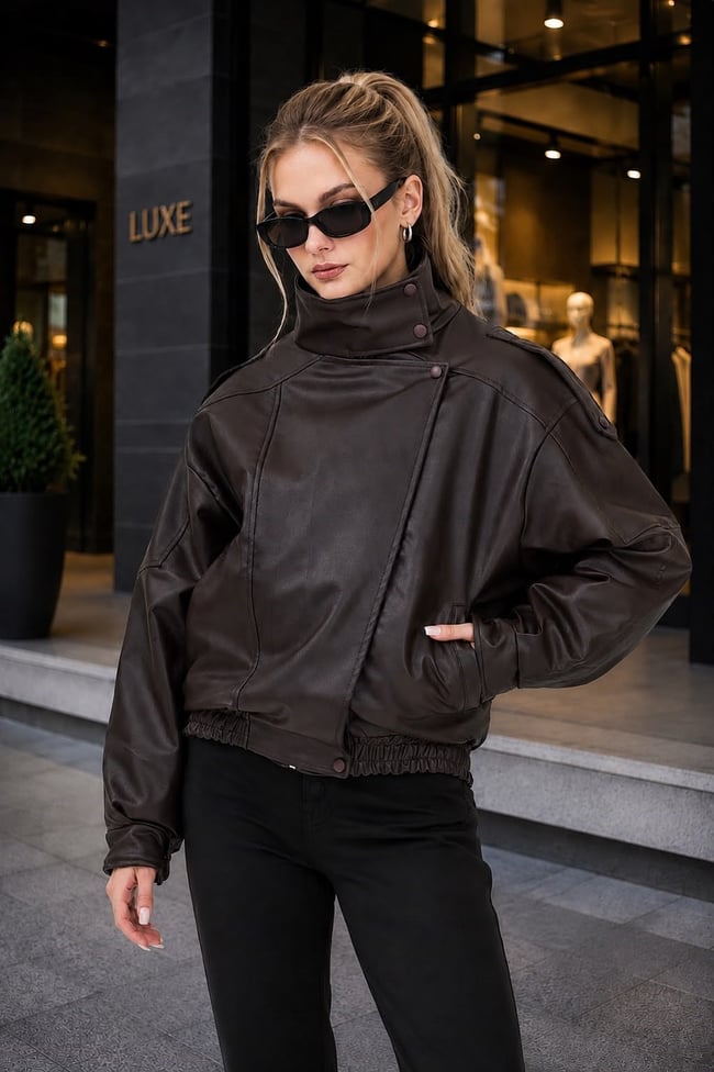 Oversize Kadın Deri Ceket 