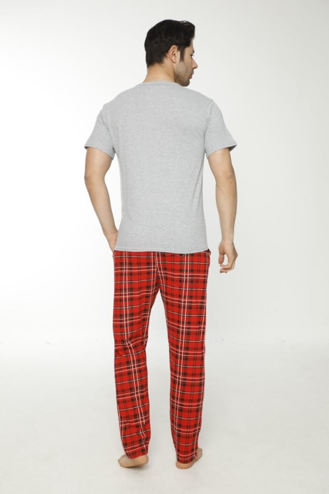 Erkek Gri Ekoseli Pijama Takımı