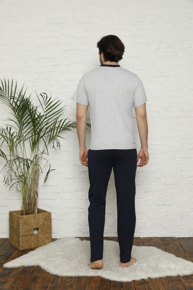Erkek Gri Hakim Yaka Cepli Pijama Takımı