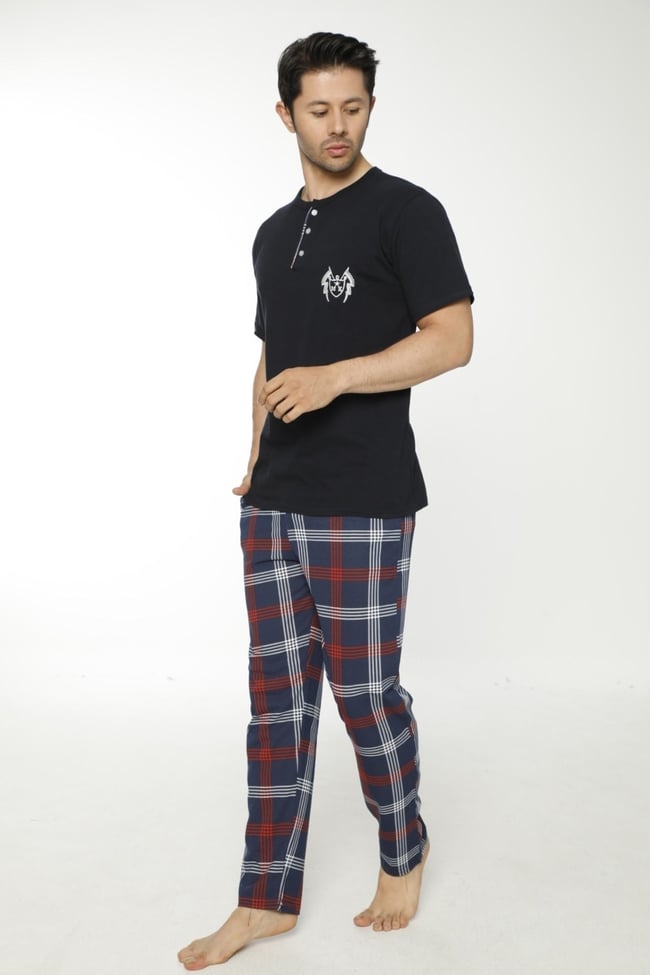 Erkek Lacivert Ekoseli Pijama Takımı