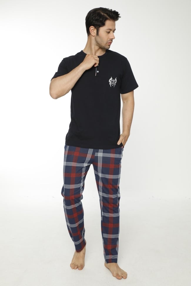 Erkek Lacivert Ekoseli Pijama Takımı