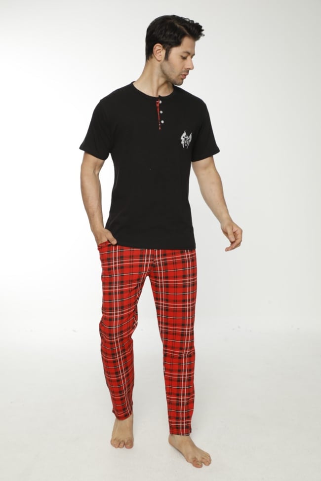 Erkek Siyah Ekoseli Pijama Takımı