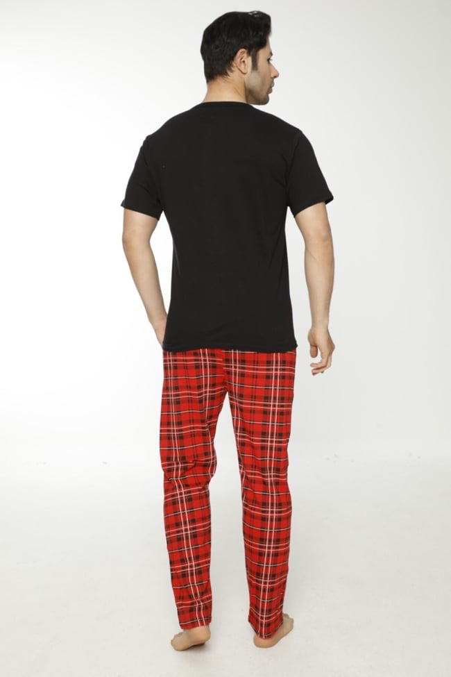 Erkek Siyah Ekoseli Pijama Takımı