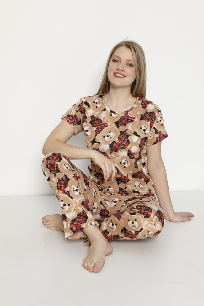 Kadın Ayıcık Desenli Pijama Takımı