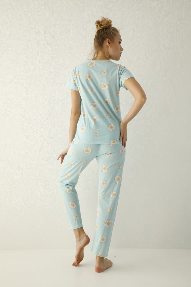 Kadın Bebe Mavisi Papatya Desenli Pijama Takımı