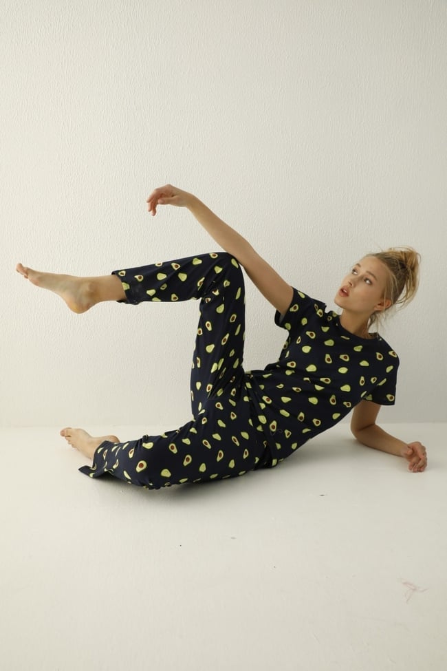 Kadın Lacivert Avokado Desenli Pijama Takımı