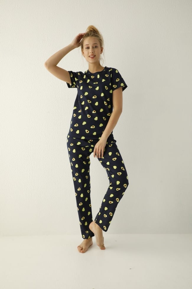 Kadın Lacivert Avokado Desenli Pijama Takımı