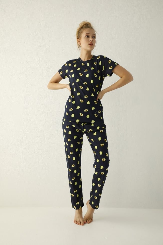 Kadın Lacivert Avokado Desenli Pijama Takımı