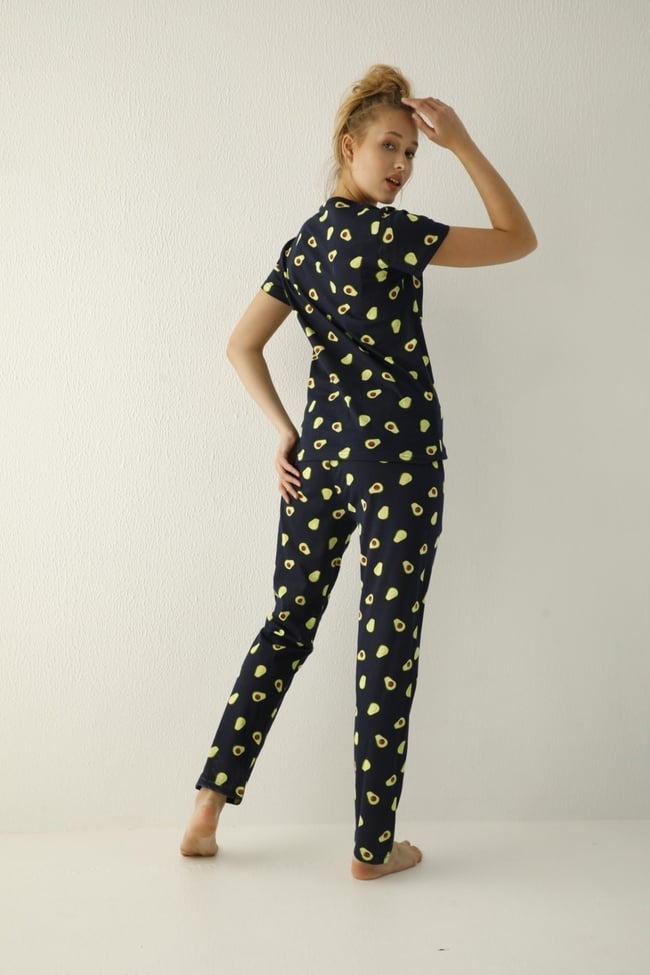Kadın Lacivert Avokado Desenli Pijama Takımı