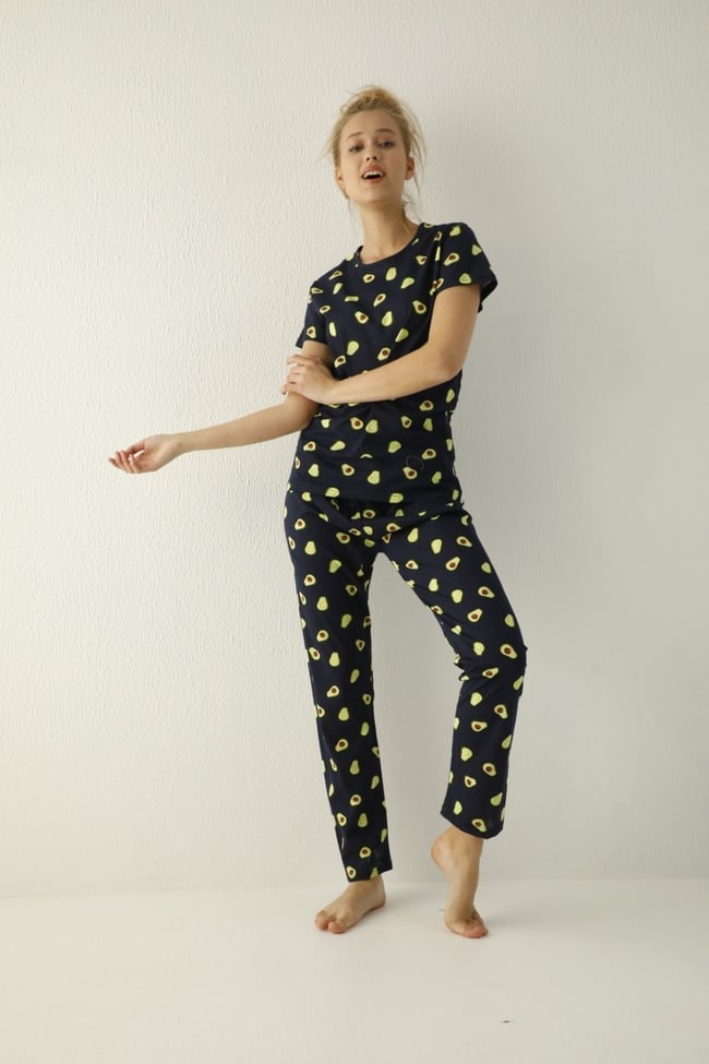 Kadın Lacivert Avokado Desenli Pijama Takımı
