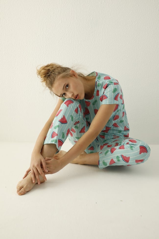 Kadın Mint Yeşili Karpuz Desenli Pijama Takımı