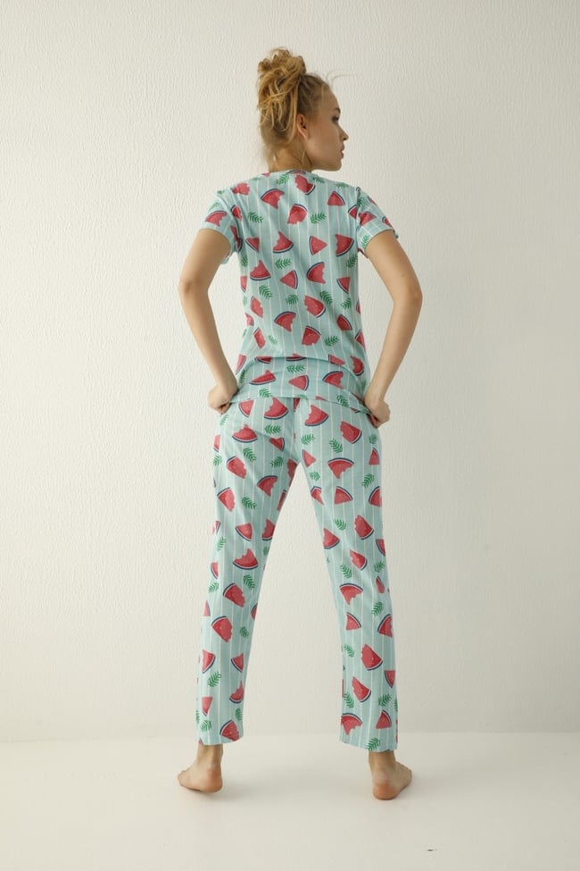 Kadın Mint Yeşili Karpuz Desenli Pijama Takımı