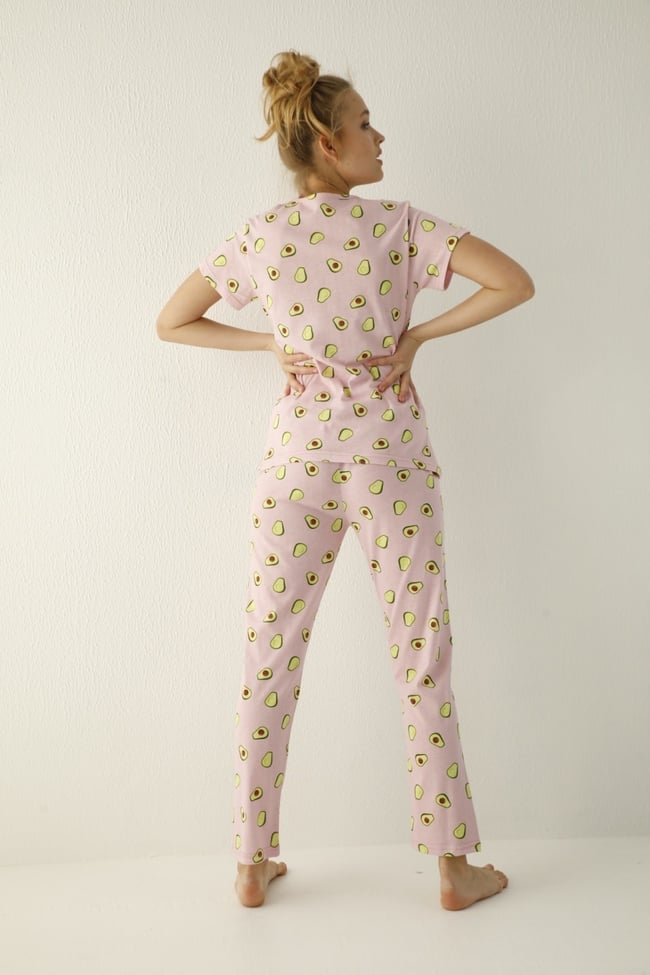 Kadın Pembe Avokado Desenli Pijama Takımı