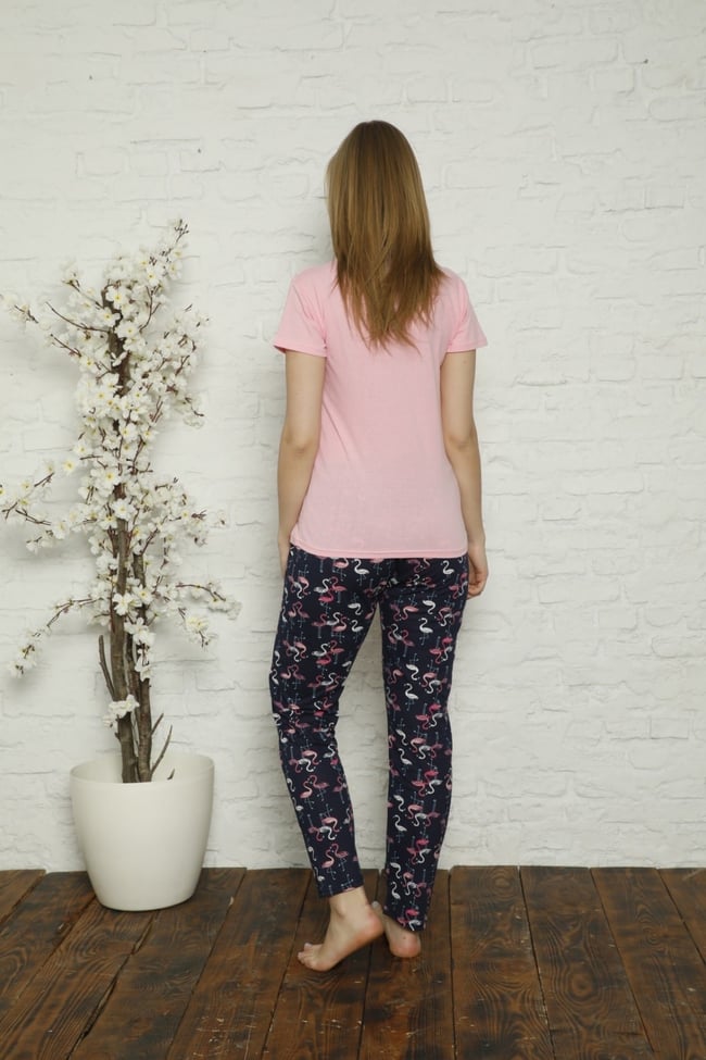 Kadın Pembe Flamingo Desenli Pijama Takımı