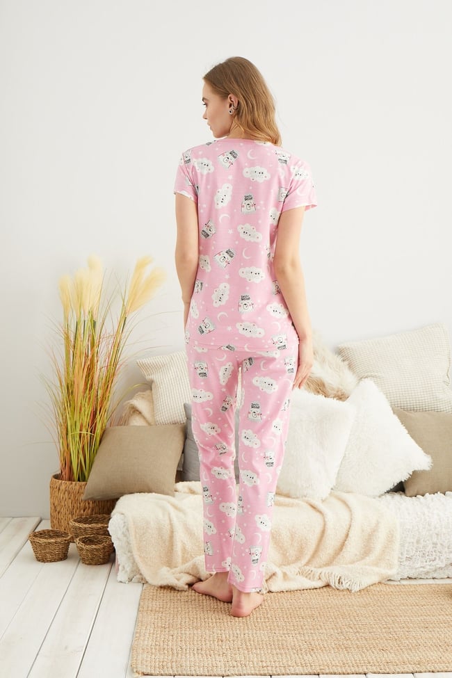 Kadın Pembe Sweat Dreams Baskılı Pijama Takımı.