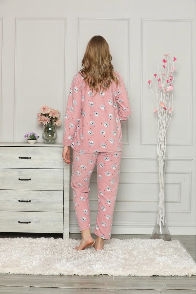 Kadın Pudra Ayıcıklı Polar Pijama Takım